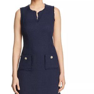 Sleeveless Tonal Tweed Pocket Sheath Dress